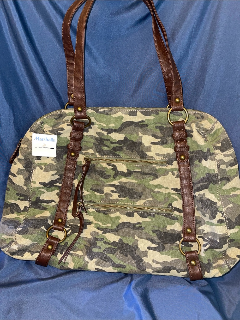 Forever 21 Camo Canvas Shoulder Bag with Brown Straps